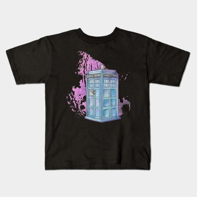 'The Big Blue Box' Watercolor Kids T-Shirt by charamath